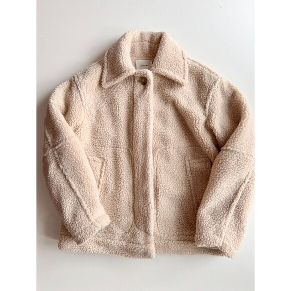 VINCE Beige Polyester Teddy Button Front Boxy Sherpa Jacket, Size XS - Picture 4 of 16
